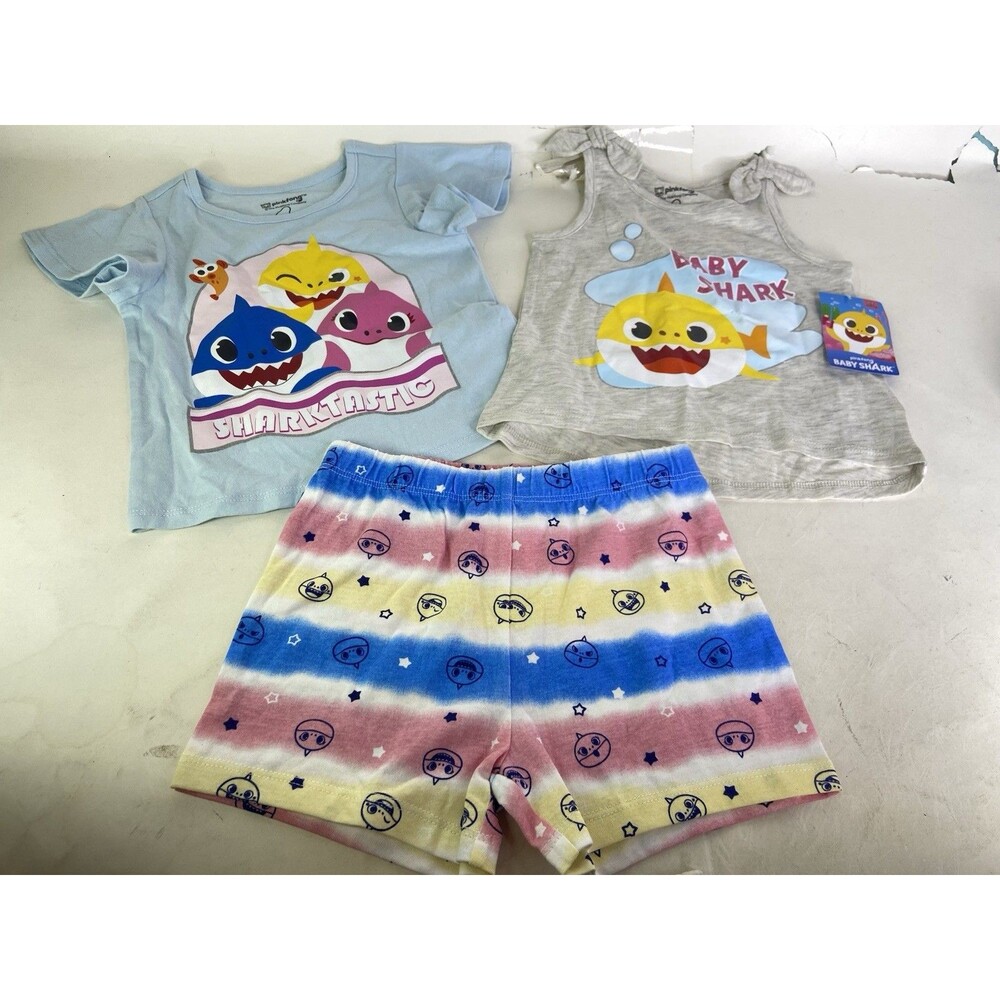 Pinkfong Baby Shark T-Shirt Tank Top Shorts Set Outfit Toddler Girls Size 3T
